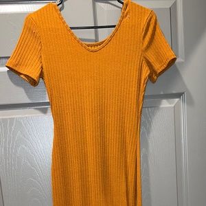 Tan Midi Bodycon Shoulder Dress Size S